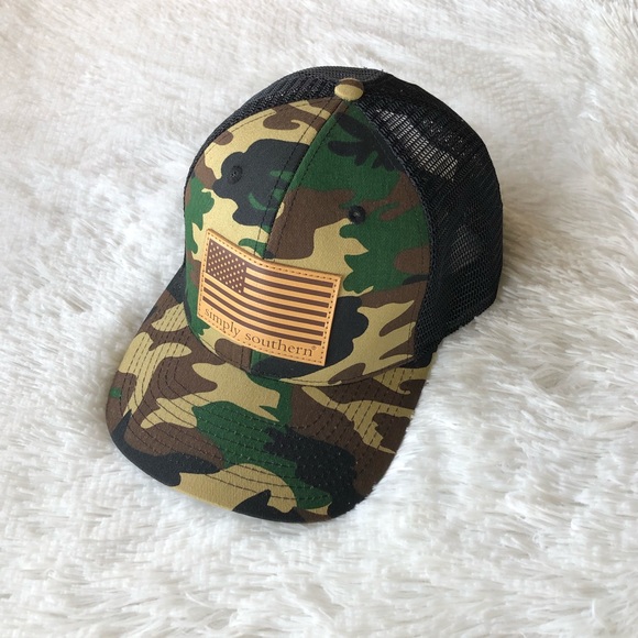 SIMPLY SOUTHERN • Camouflage Trucker Snapback Hat with American Flag Patch - Picture 15 of 15